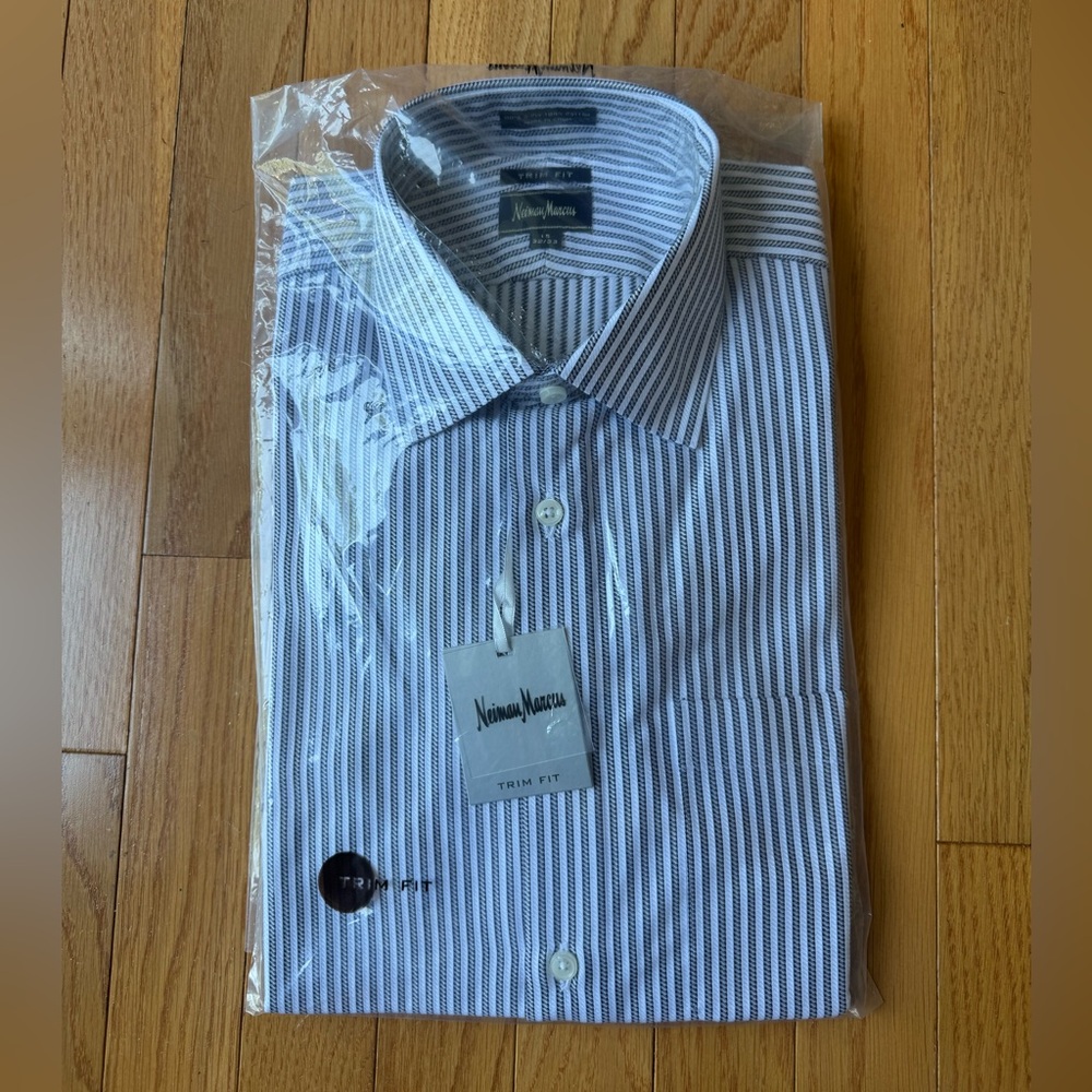 Neiman Marcus Black and White Striped Dress Shirt